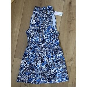 NWT $158 LILLY PULITZER SIZE Large WYOTA SKIRTED ROMPER Low Tide Navy PANDARAMA